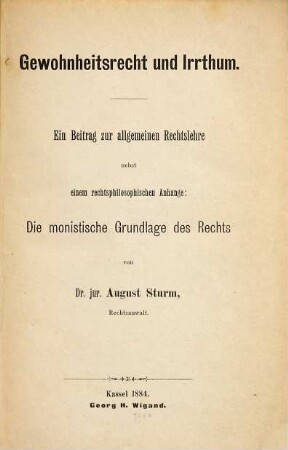 Gewohnheitsrecht und Irrthum