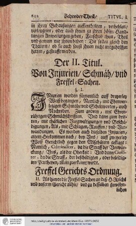 Der II. Titul. Von Injurien, Schmäh und Freffel-Sachen
