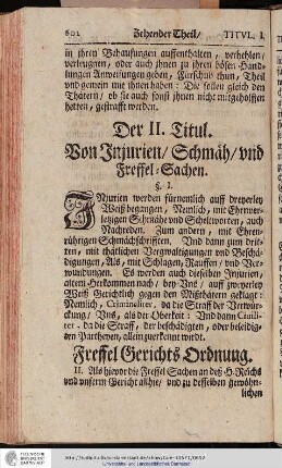 Der II. Titul. Von Injurien, Schmäh und Freffel-Sachen