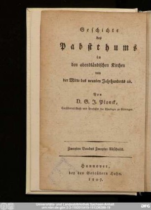 Vierten Bandes, Zweyter Abschnitt = Zweyten Bandes, Zweyter Abschnitt: Geschichte der christlich-kirchlichen Gesellschafts-Verfassung