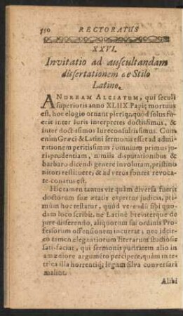 XXVI. Invitatio ad auscultandam dissertationem de Stilo Latino.