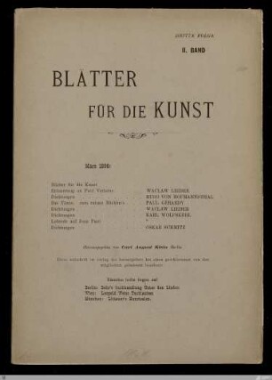 3.F. 2.1896: [Blätter für die Kunst] Band 3.F. 2.1896