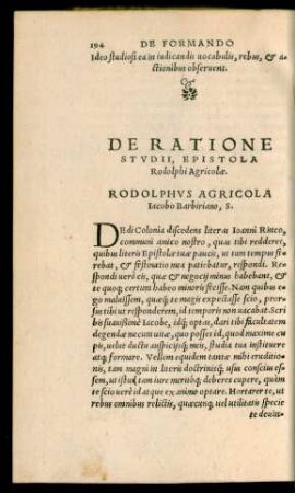De Ratione Studii, Epistola Rodolphi Agricolae.