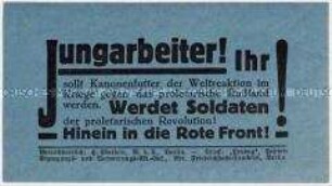 Klebezettel der KPD mit einem Aufruf an die Jungarbeiter zum proletarischen Klassenkampf