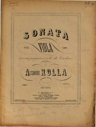 Sonata per viola con accompagnamento di violino : opera postuma