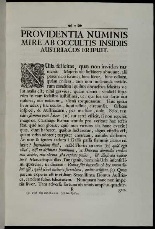 Providentia Numinis Mire Ab Occultis Insidiis Austriacos Eripuit.