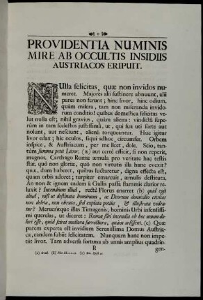 Providentia Numinis Mire Ab Occultis Insidiis Austriacos Eripuit.