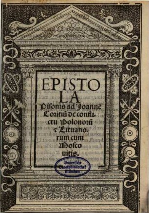 Epistola ad Joan. Coritium de Conflictu Polonorum et Lituanorum cum Moscovitis