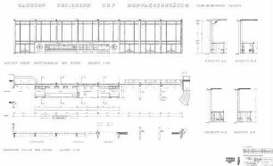 Heilbronn Hbf: Ansicht Hauptausgang und Kiosk; Teilgrundriß Empfangsgeb. Kiosk