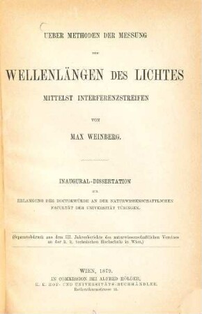 Über Methoden der Wellenlängen des Lichtes mittelst Interferenzstreifen