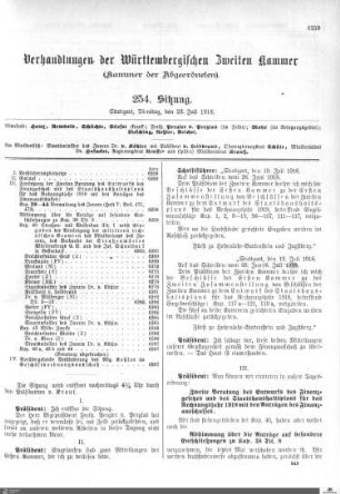 254. Sitzung, Stuttgart, 23.7.1918