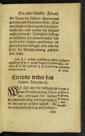 Exceptio wider den Richter. Articulus iii.