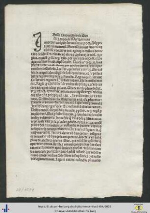 Bulla canonisationis S. Leopoldi Marchionis, Rom, 6.I.1484/1485