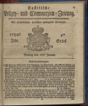 4tes Stueck, Montag den 26ten Januar. 1789