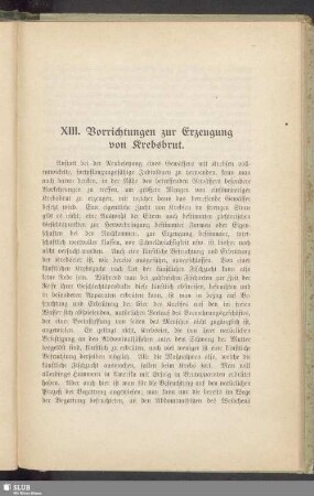 XIII. Vorrichtungen zur Erzeugung von Krebsbrut