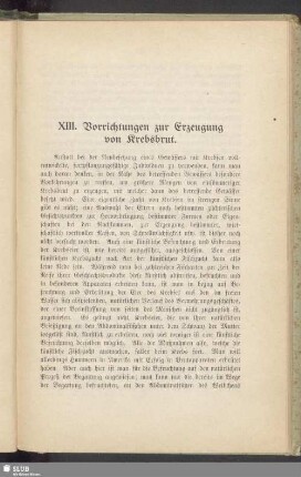 XIII. Vorrichtungen zur Erzeugung von Krebsbrut