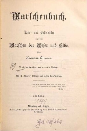 Marschenbuch : Land- u. Volksbilder aus d. Marschen d. Weser u. Elbe