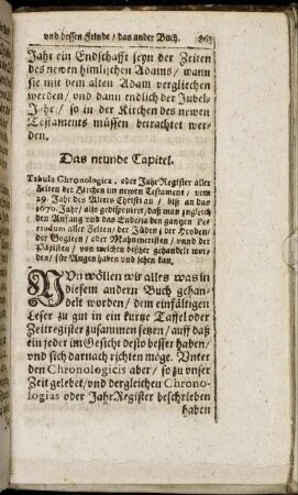 Das neundte Capitel. Tabula Chronologica, oder Jahr Register aller Zeiten der Kirchen im newen Testament [...]