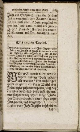 Das neundte Capitel. Tabula Chronologica, oder Jahr Register aller Zeiten der Kirchen im newen Testament [...]