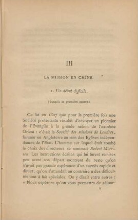 III. La mission en Chine