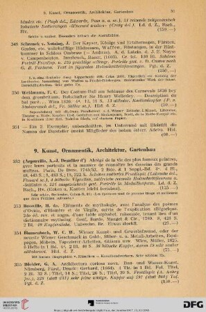 9. Kunst, Ornamentik, Architektur, Gartenbau (Nr. 353- 392)
