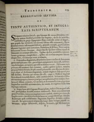 Exercitatio Septima. De Textu authentico, et Integritate Scripturarum.