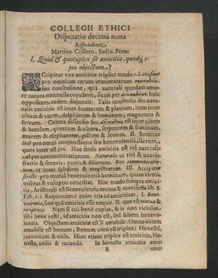 Collegii Ethici Disputatio decima nona. Repsondente Martino Cöllero