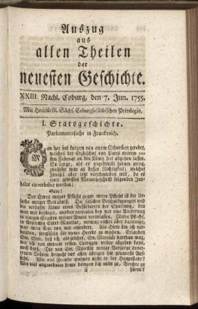 XXIII. Nachl. Coburg, den 7. Jun. 1755.