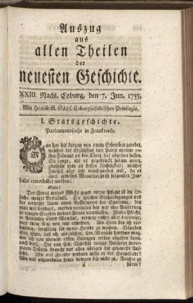 XXIII. Nachl. Coburg, den 7. Jun. 1755.