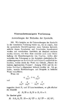 Vierundzwanzigste Vorlesung. Anwendungen der Methoden der Symbolik.