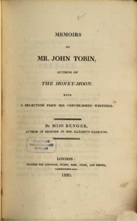 Memoirs of M[iste]r John Jobin, author of the Honey-moon