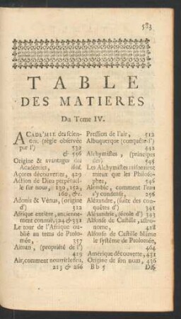 Table des matieres du tome IV.