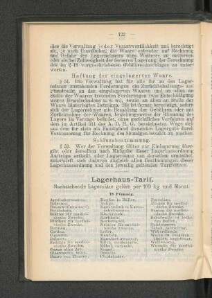 Lagerhaus-Tarif.