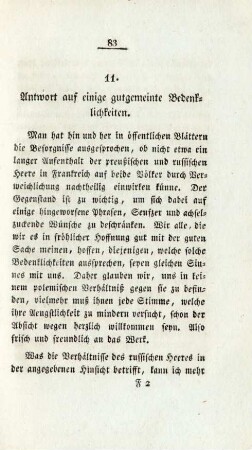 11. Antwort auf einige gutgemeinte Bedenklichkeiten