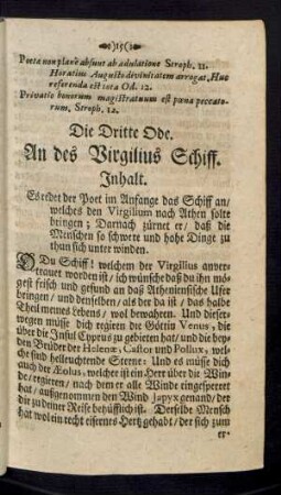 Die Dritte Ode. An des Virgilius Schiff