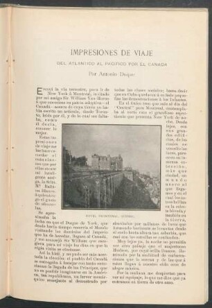 Impresiones de viaje. : Del Atlántico al Pacífico por el Canadá.