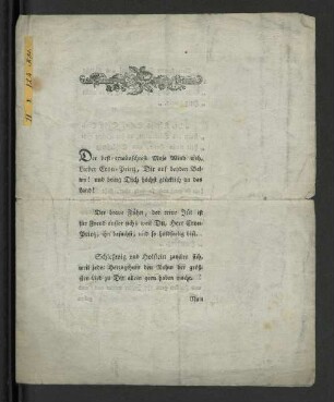 [Auf die Reise des Cron-Prinzen im Monath Junius 1787.]