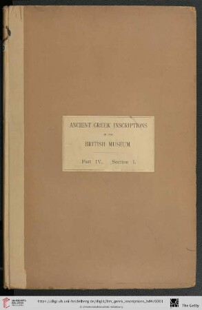 4: The collection of ancient Greek inscriptions in the British Museum: Knidos, Halikarnassos and Branchida