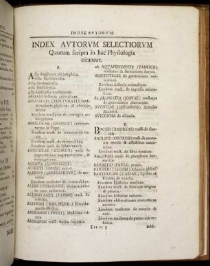 Index Autorum Selectiorum Quorum scripta in hac Physiologia citantur.