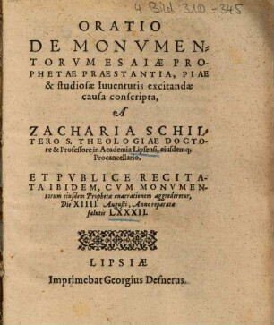 Oratio De Monvmentorvm Esaiae Prophetae Praestantia