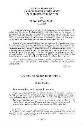 283, Jeunesse inadaptée: Un problème de civilisation, un problème d'éducation, par M. Jean Braconnier