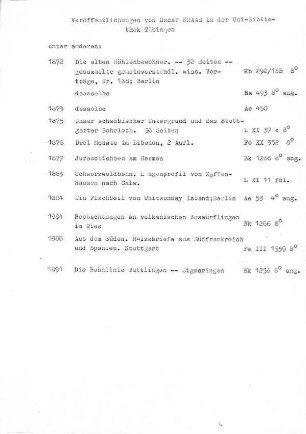 Veröffentlichungen von Oscar Friedrich Fraas in der Universitätsbibliothek Tübingen