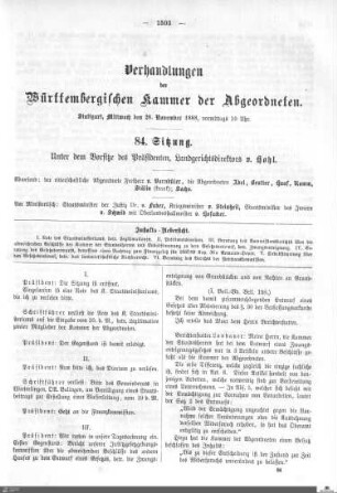 84. Sitzung, Stuttgart, 28.11.1888
