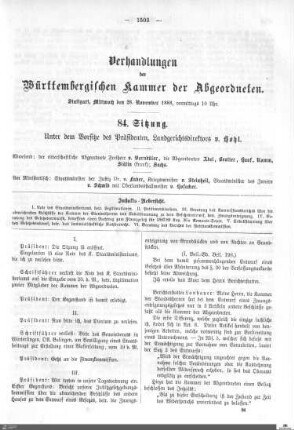 84. Sitzung, Stuttgart, 28.11.1888
