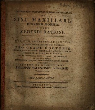 Dissertatio inauguralis medico-chirurgica de sinu maxillari, ejusdem morbis iisque medendi ratione