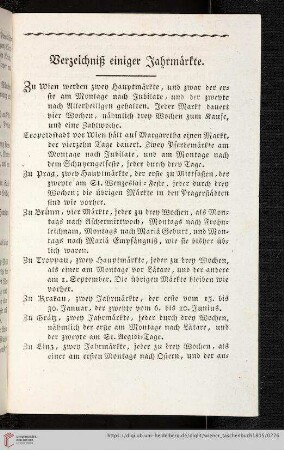 Verzeichniß einiger Jahrmärkte