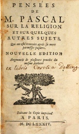 Pensées de M. Pascal sur la religion
