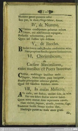 VI, Choriambicum, de Caesare Maximiliano, cuius manibus est Poeta laureatus