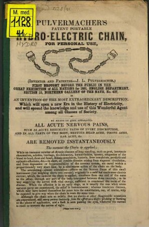 Pulvermacher's patent portable hydro-electric Chain for personal use : (advertisement.)