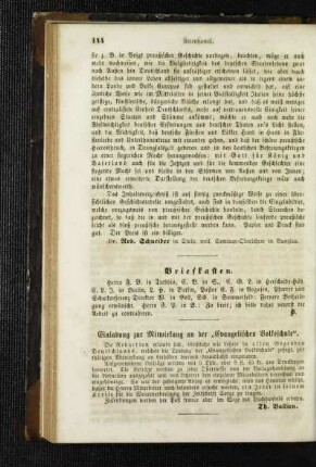 Einladung zur Mitwirkung an der "Evangelischen Volksschule"